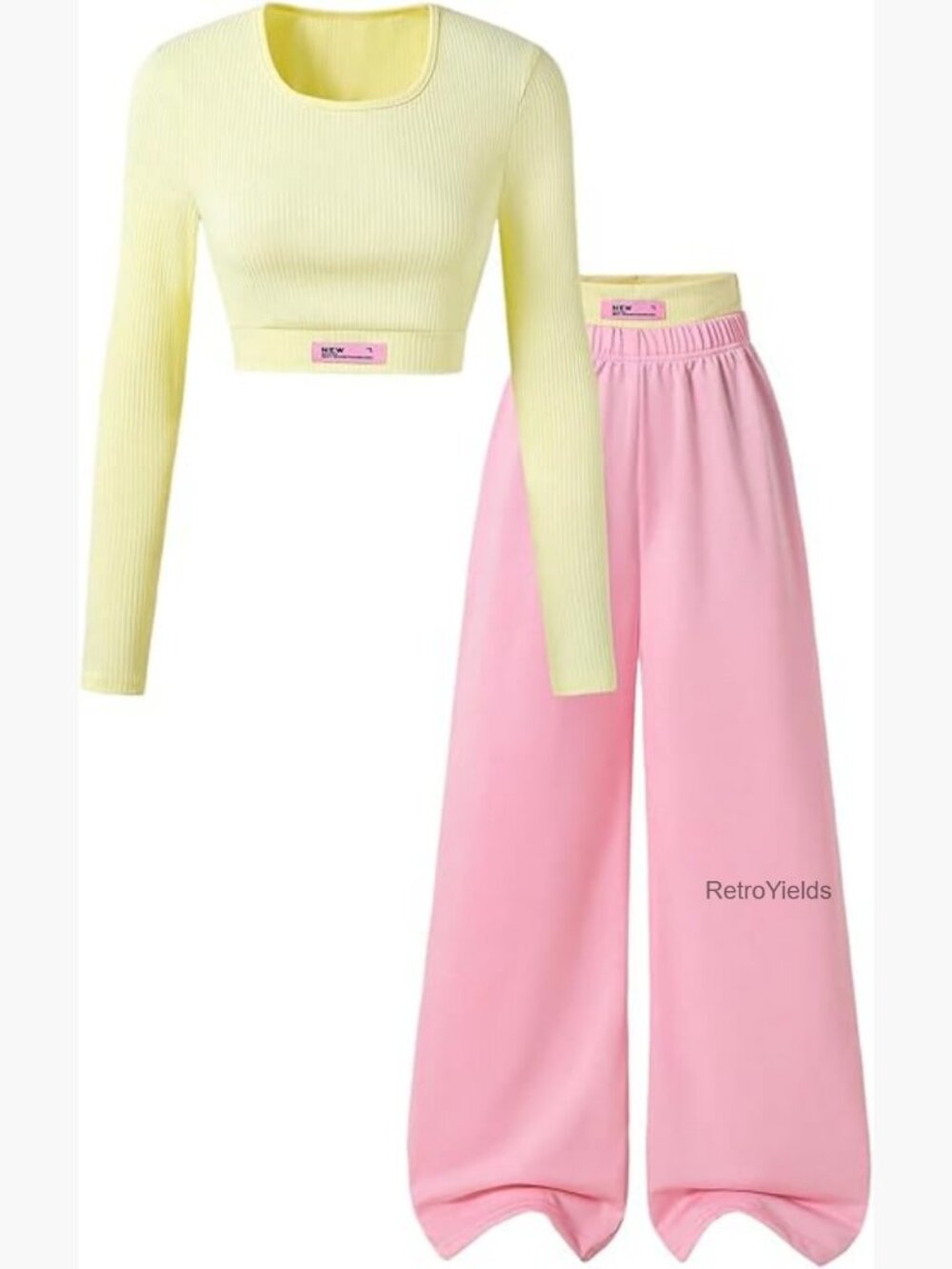 Girls 2 Piece Ribbed Knit Crop Top & Wide Leg Pants Set Long Sleeve